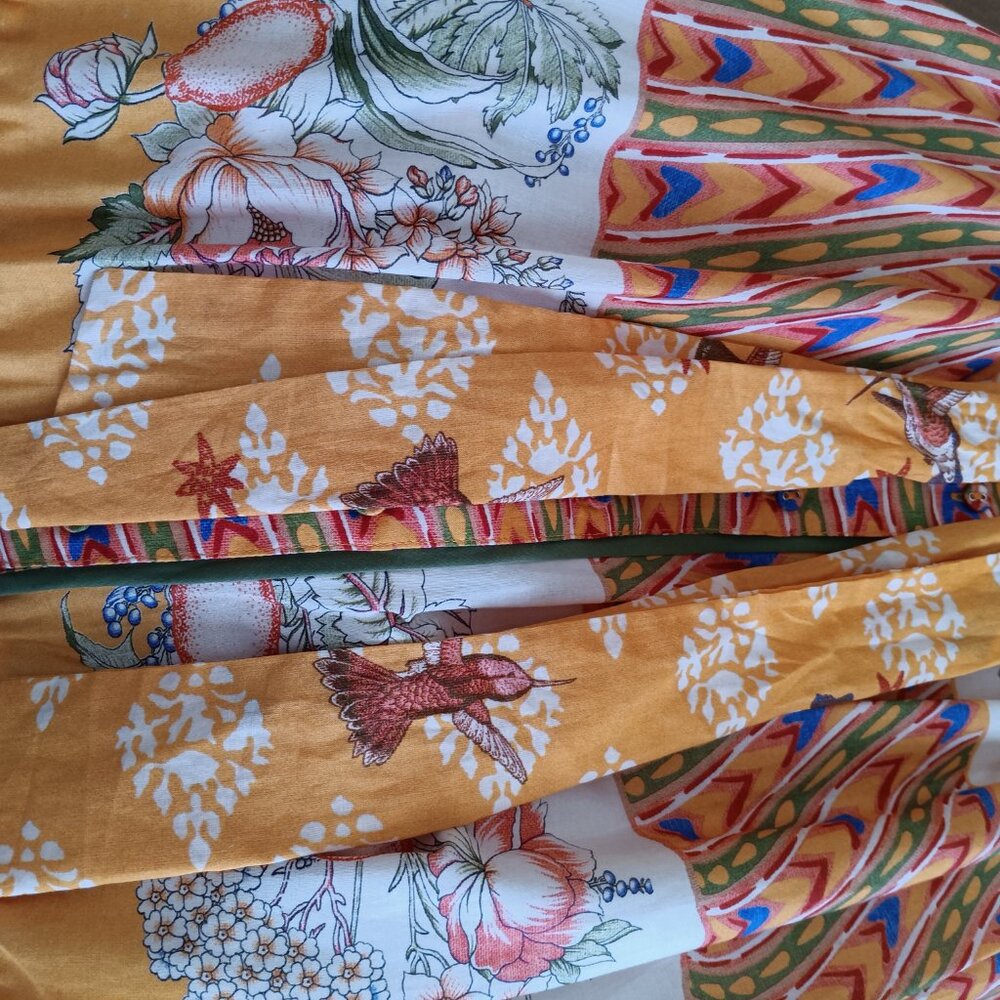 NWT Birds Flowers Alligators Cotton Maxi Sunflower Yellow Long Sleeve Dress - Picture 15 of 15